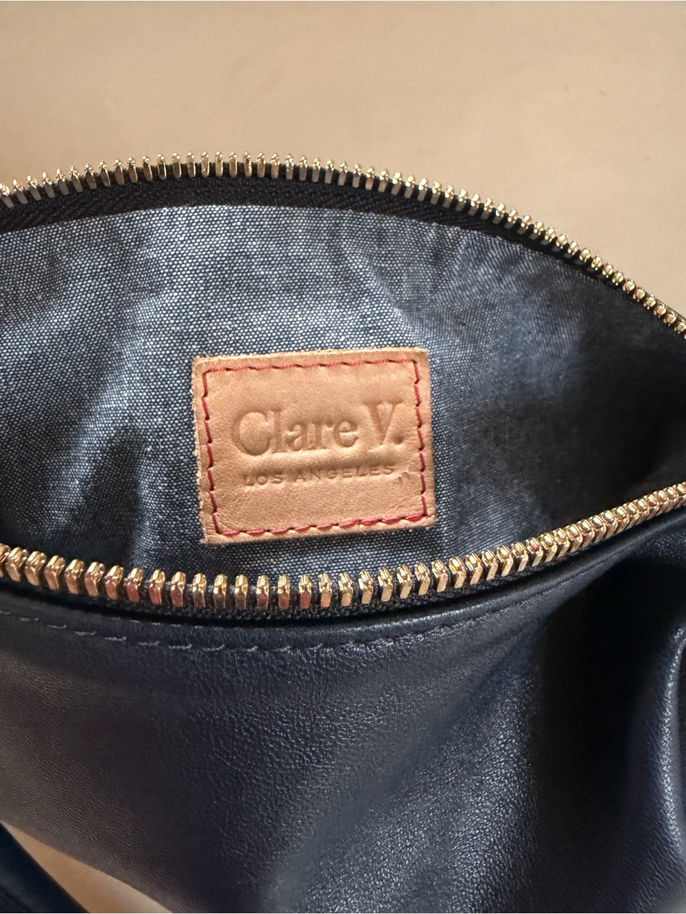 Clare V. Petit Moyen - Navy Nappa Leather Crossbody and Shoulder Bag - Picture 9 of 10